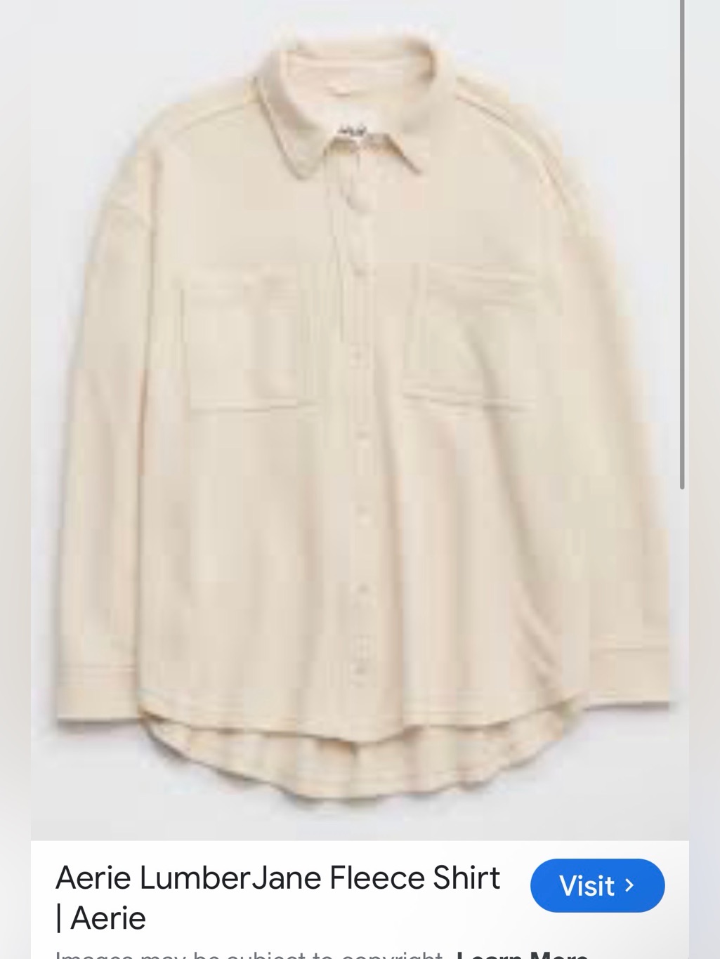 Aerie Cream Button-Up Fleece Shirt